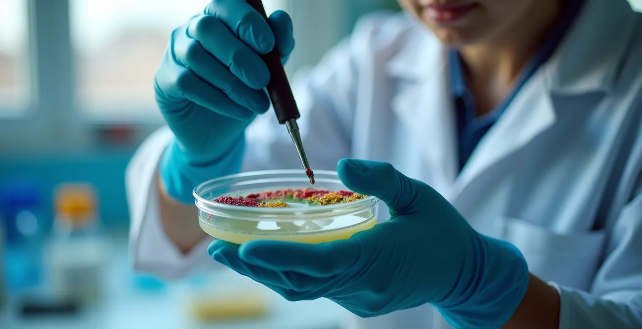 Technicien analysant la stabilité d'un fourrage aqueux en laboratoire